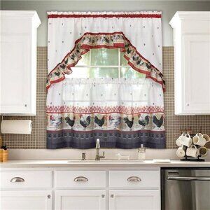 Home Furnishings Rooster - Printed Tier & Swag Set - 57x24
